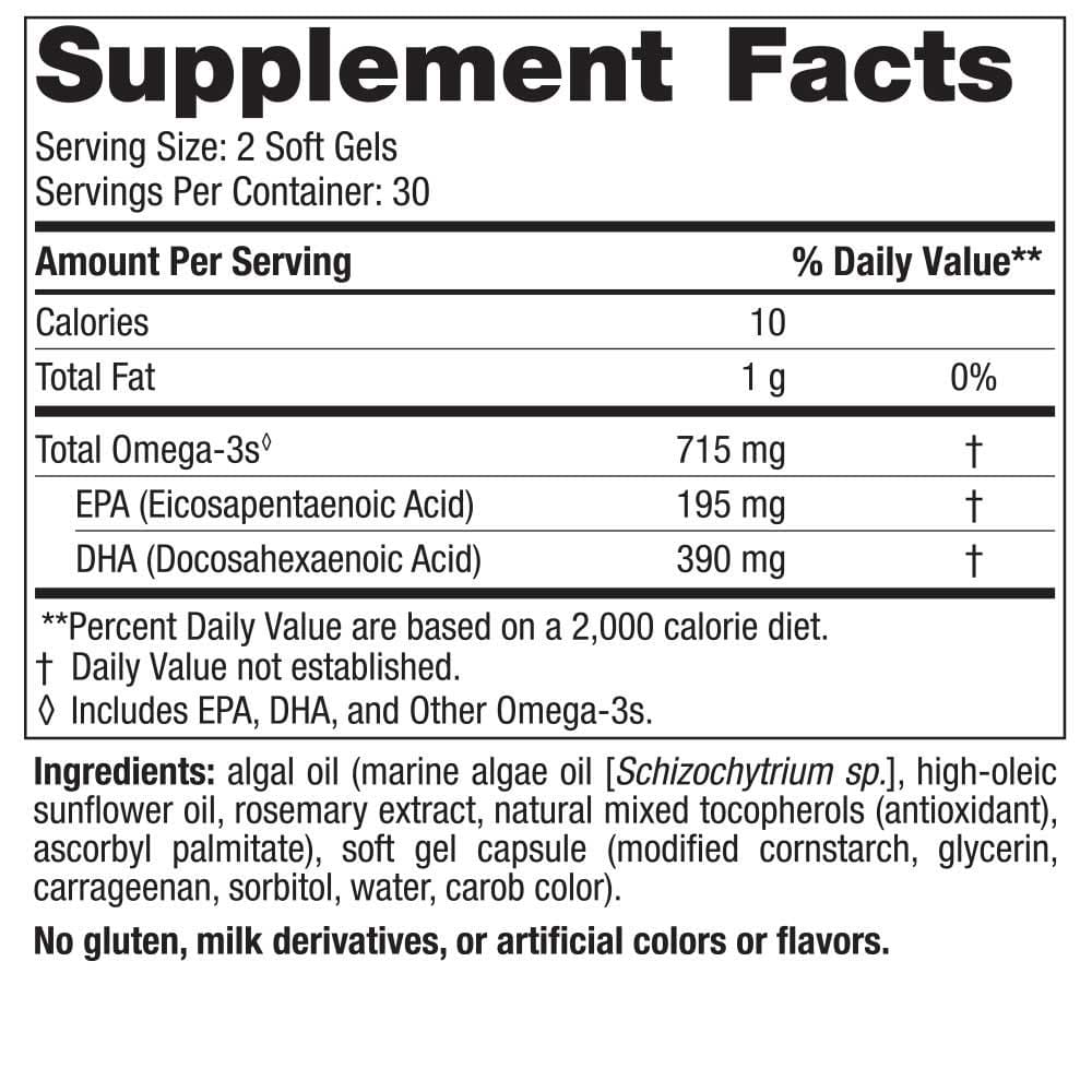 Nordic Naturals Algae Omega Ingredients