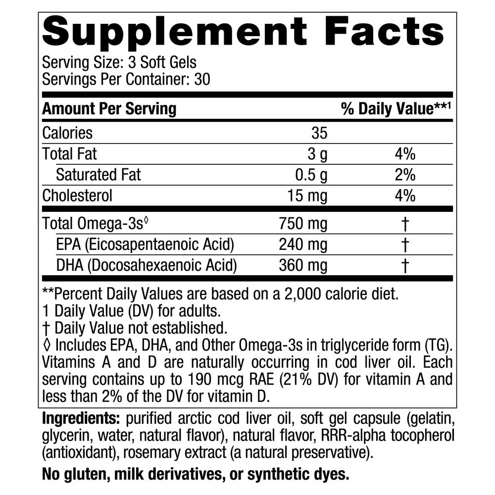 Nordic Naturals Arctic Cod Liver Oil Softgels Ingredients