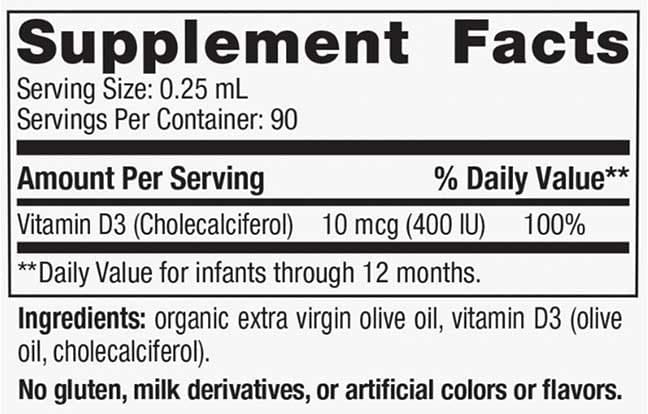 Nordic Naturals Baby's Vitamin D3 Liquid Ingredients