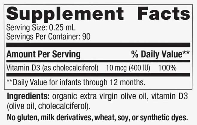 Nordic Naturals Baby's Vitamin D3 Liquid Ingredients