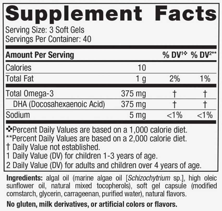 Nordic Naturals Children's DHA Vegetarian Ingredients