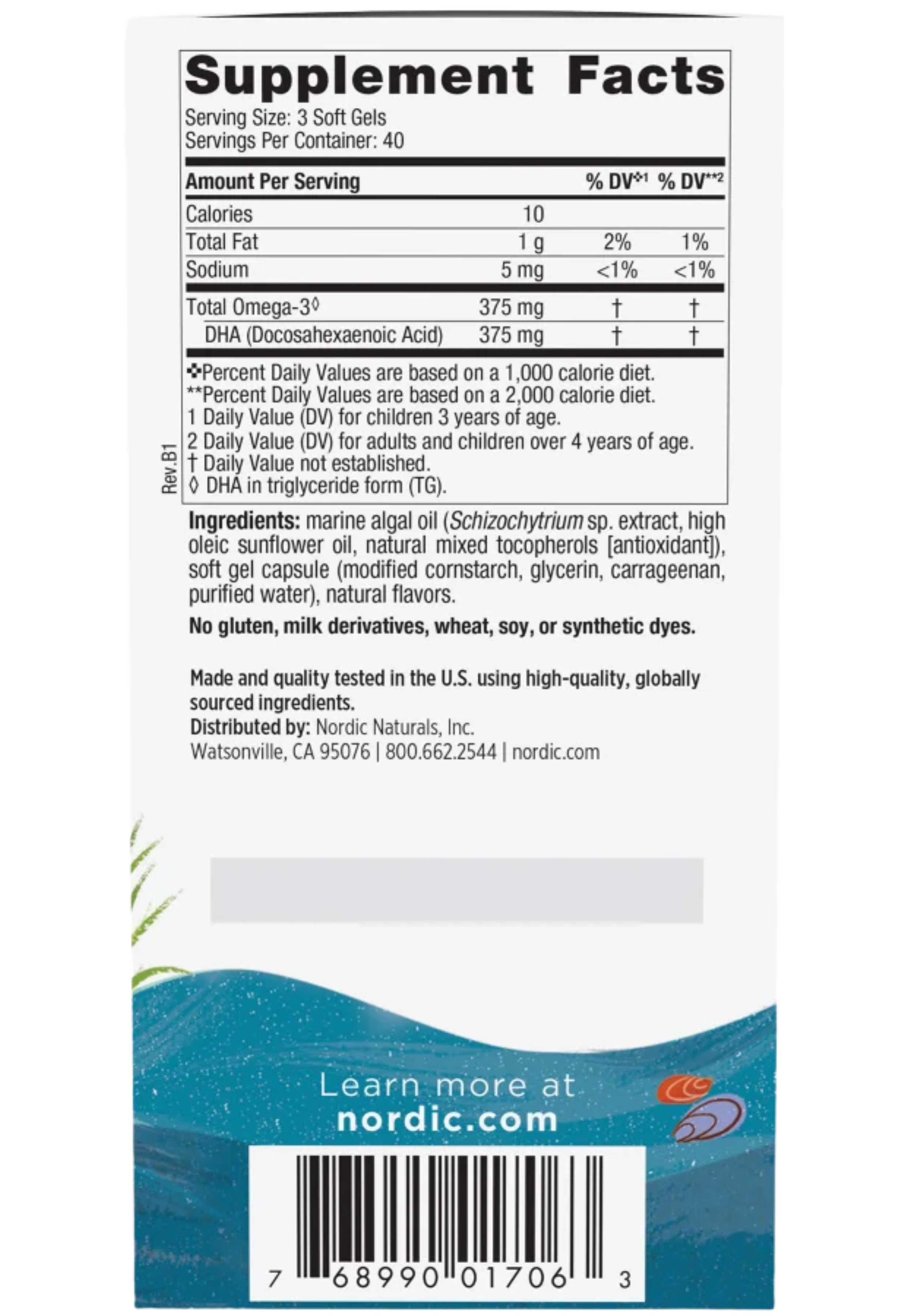 Nordic Naturals Children's DHA Vegetarian Ingredients