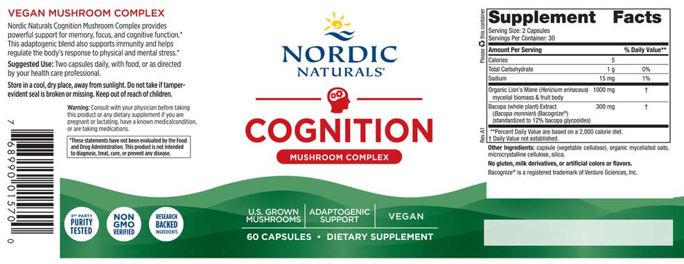 Nordic Naturals Cognition Mushroom Complex Label