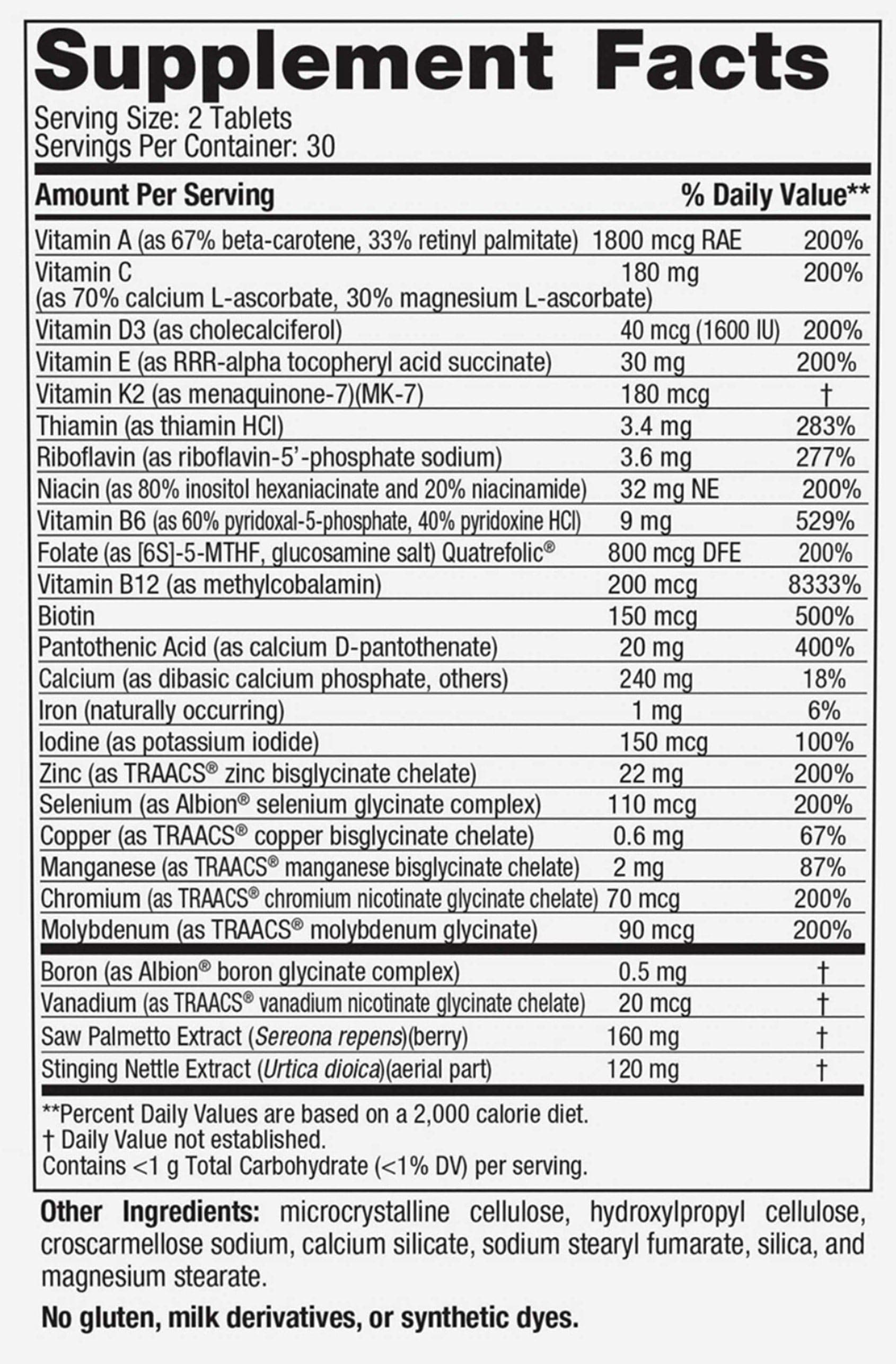 Nordic Naturals Men’s Multivitamin Extra Strength Ingredients