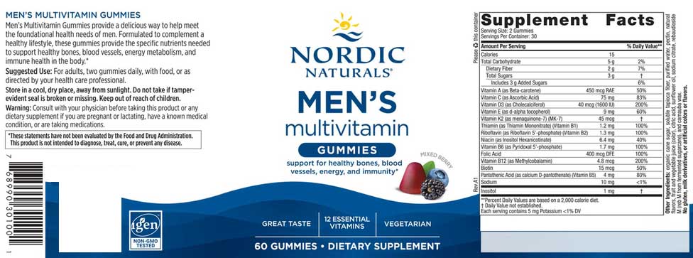 Nordic Naturals Men's Multivitamin Gummies Label