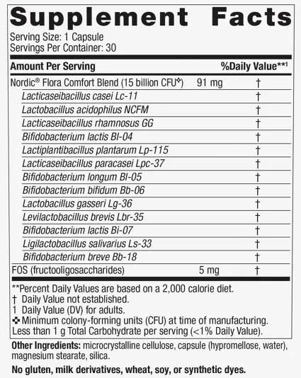 Nordic Naturals Nordic Flora Probiotic Comfort Ingredients