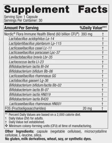Nordic Naturals Nordic Flora Probiotic Immune Health Ingredients