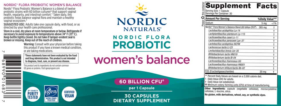 Nordic Naturals Nordic Flora Probiotic Women’s Balance Label