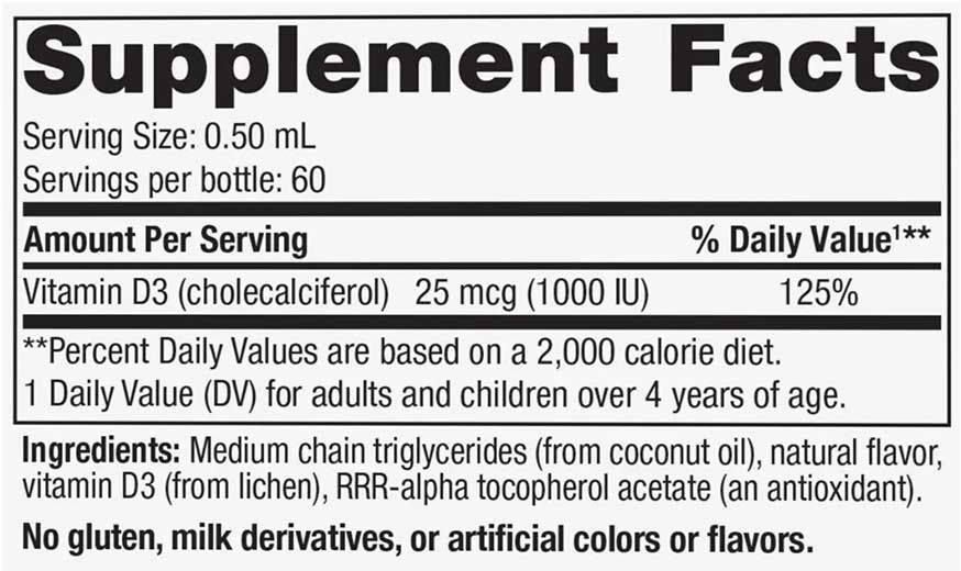 Nordic Naturals Plant-Based Vitamin D3 Liquid Ingredients