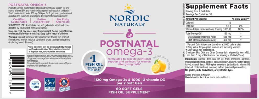 Nordic Naturals Postnatal Omega-3 Label