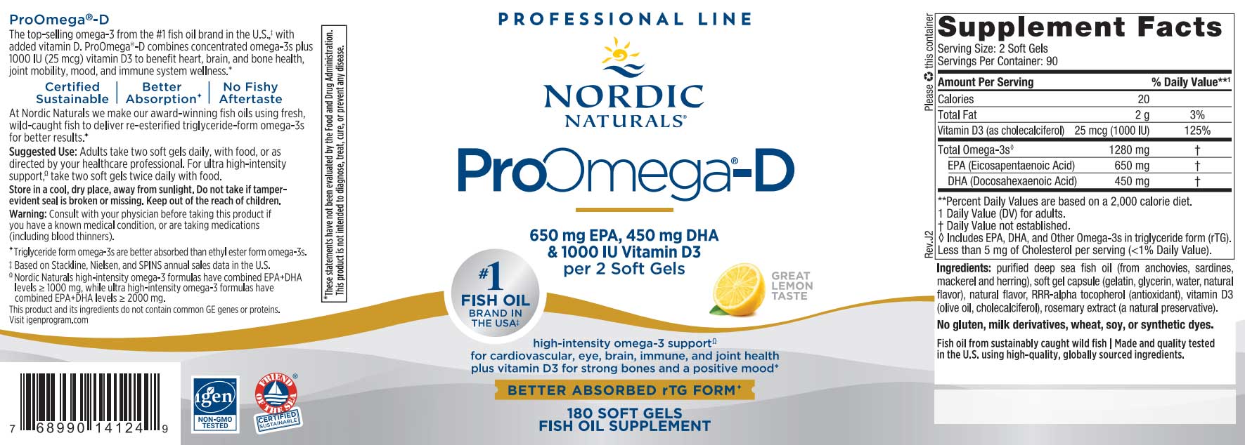 Nordic Naturals ProOmega-D Lemon 1000 mg Label