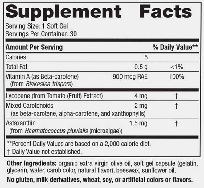 Nordic Naturals Vitamin A +Carotenoids Ingredients