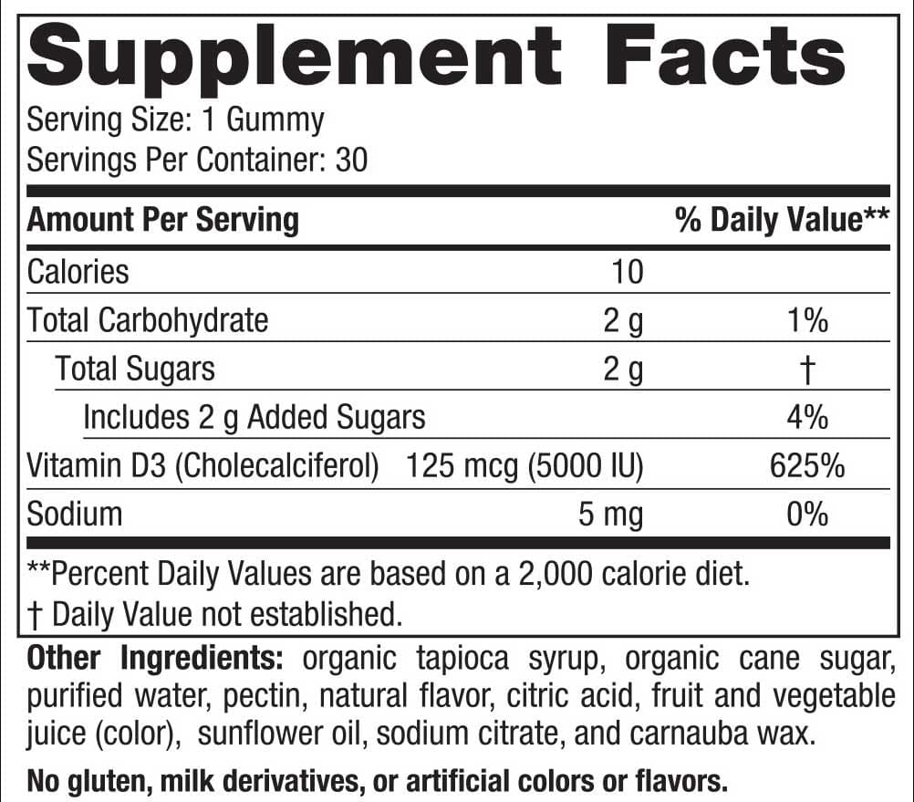 Nordic Naturals Vitamin D3 5000 Gummies Ingredients