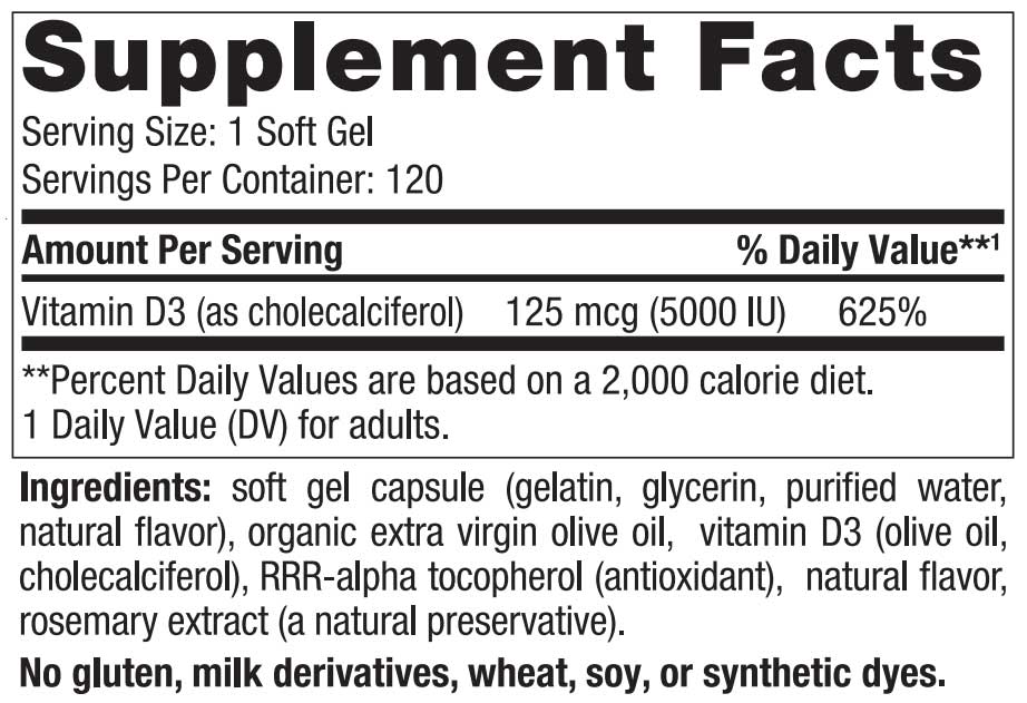 Nordic Naturals Vitamin D3 5000 Ingredients
