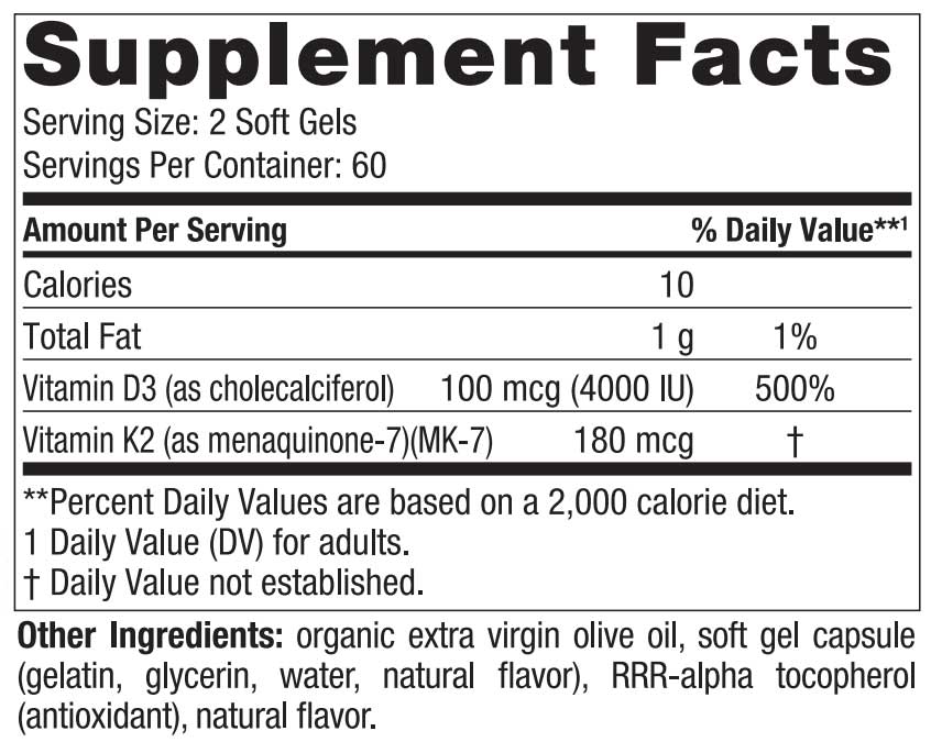 Nordic Naturals Vitamin D3+K2 Ingredients