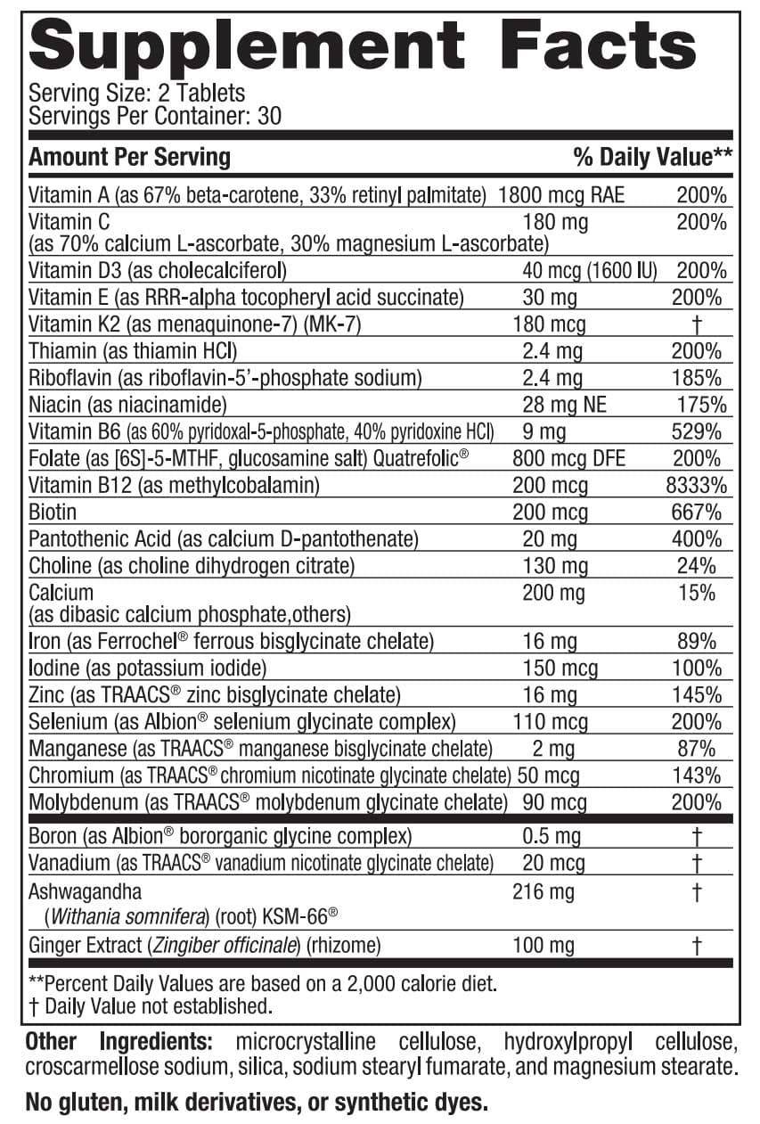 Nordic Naturals Women's Multivitamin Extra Strength Ingredients