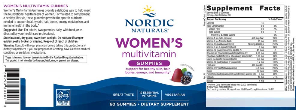 Nordic Naturals Women's Multivitamin Gummies Label
