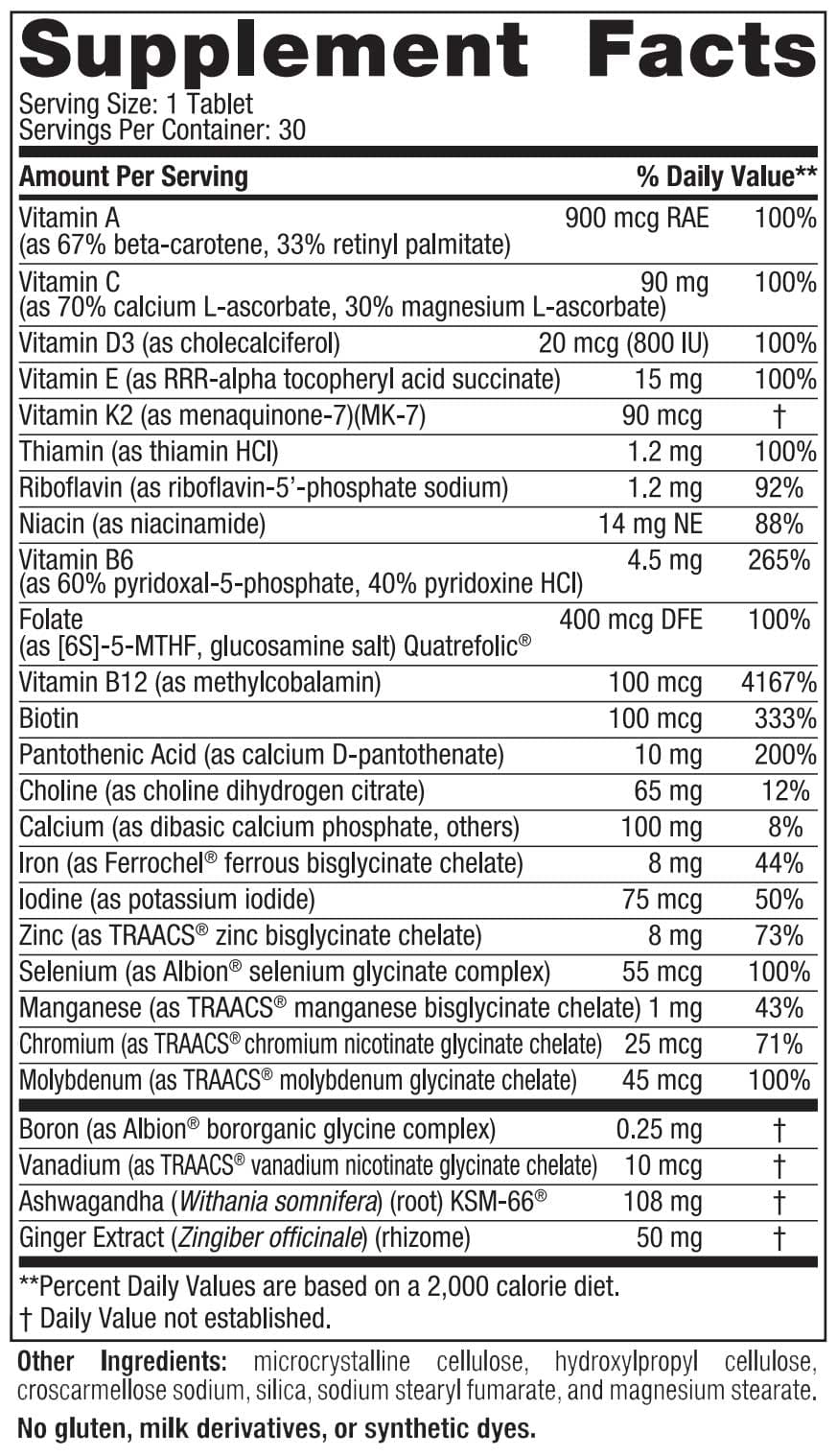 Nordic Naturals Women's One Daily Multivitamin Ingredients 
