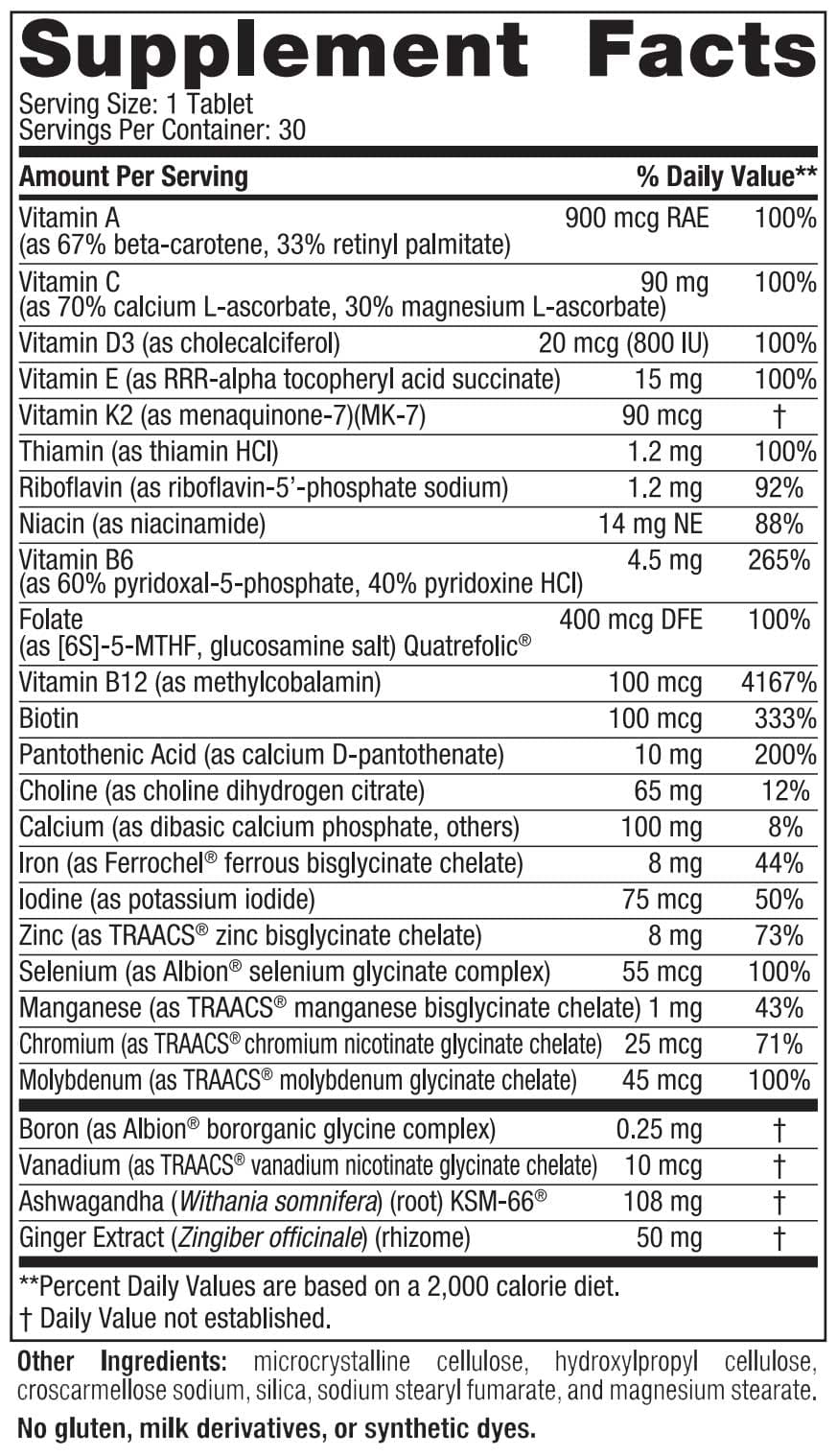 Nordic Naturals Women's One Daily Multivitamin Ingredients