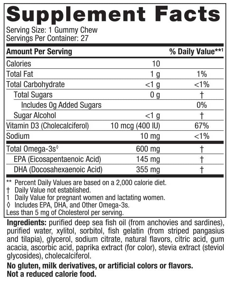 Nordic Naturals Zero Sugar Prenatal DHA Gummy Chews Ingredients