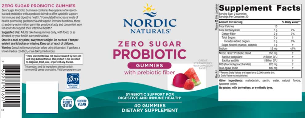 Nordic Naturals Zero Sugar Probiotic Gummies Label