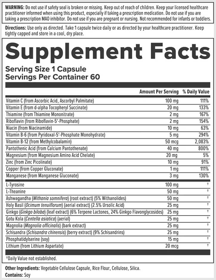 Nutra BioGenesis AdrenoActive Ingredients