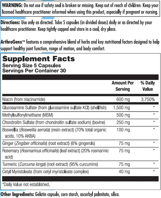 Nutra BioGenesis ArthroGenx Ingredients