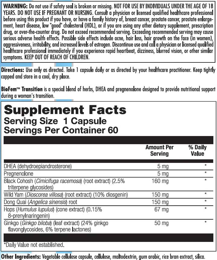Nutra BioGenesis BioFem Transition Ingredients