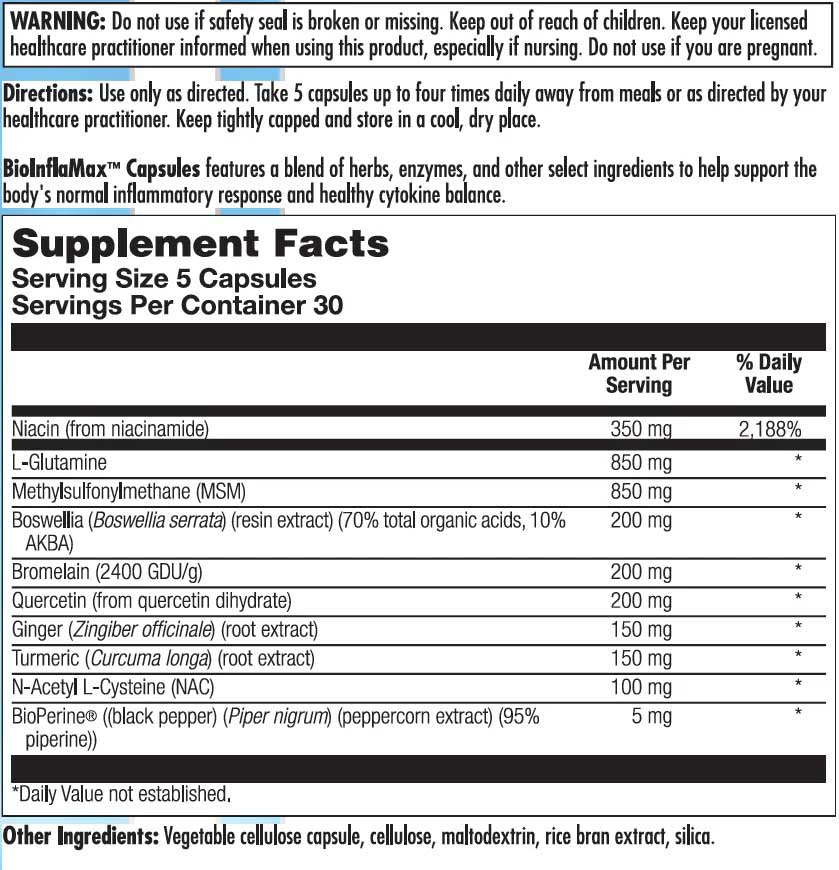 Nutra BioGenesis BioInflaMax Ingredients