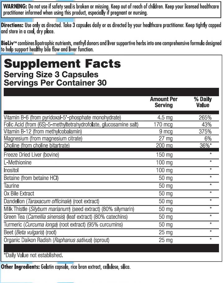 Nutra BioGenesis BioLiv Ingredients