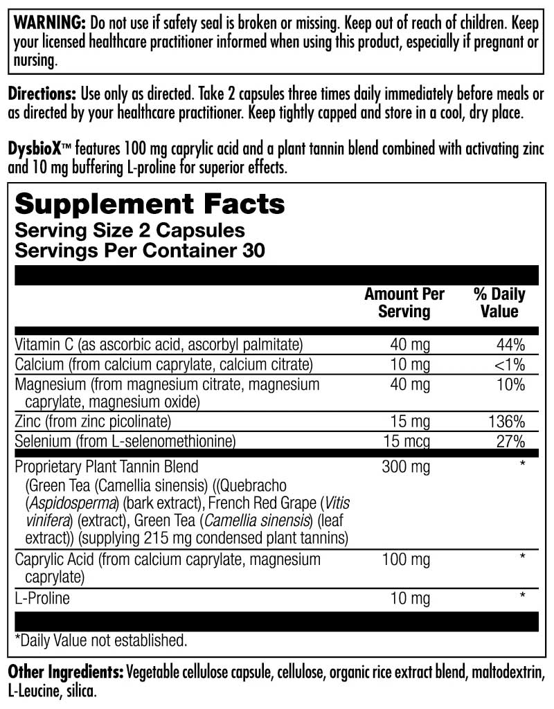 Nutra BioGenesis DysbioX Ingredients