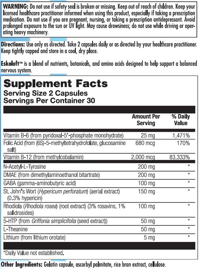 Nutra BioGenesis Eskaloft Ingredients