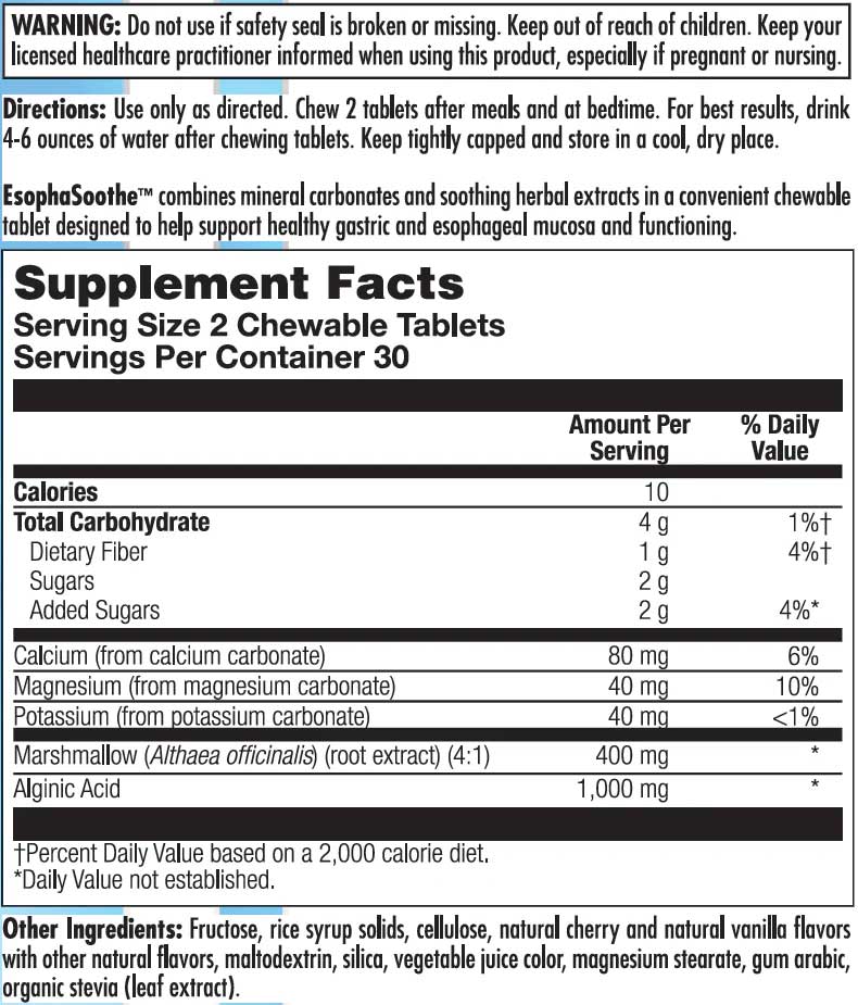 Nutra BioGenesis EsophaSoothe Cherry Vanilla Ingredients
