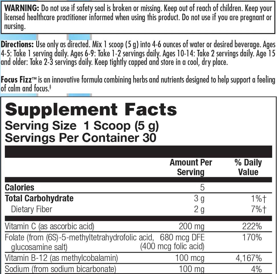 Nutra BioGenesis Focus Fizz Ingredients
