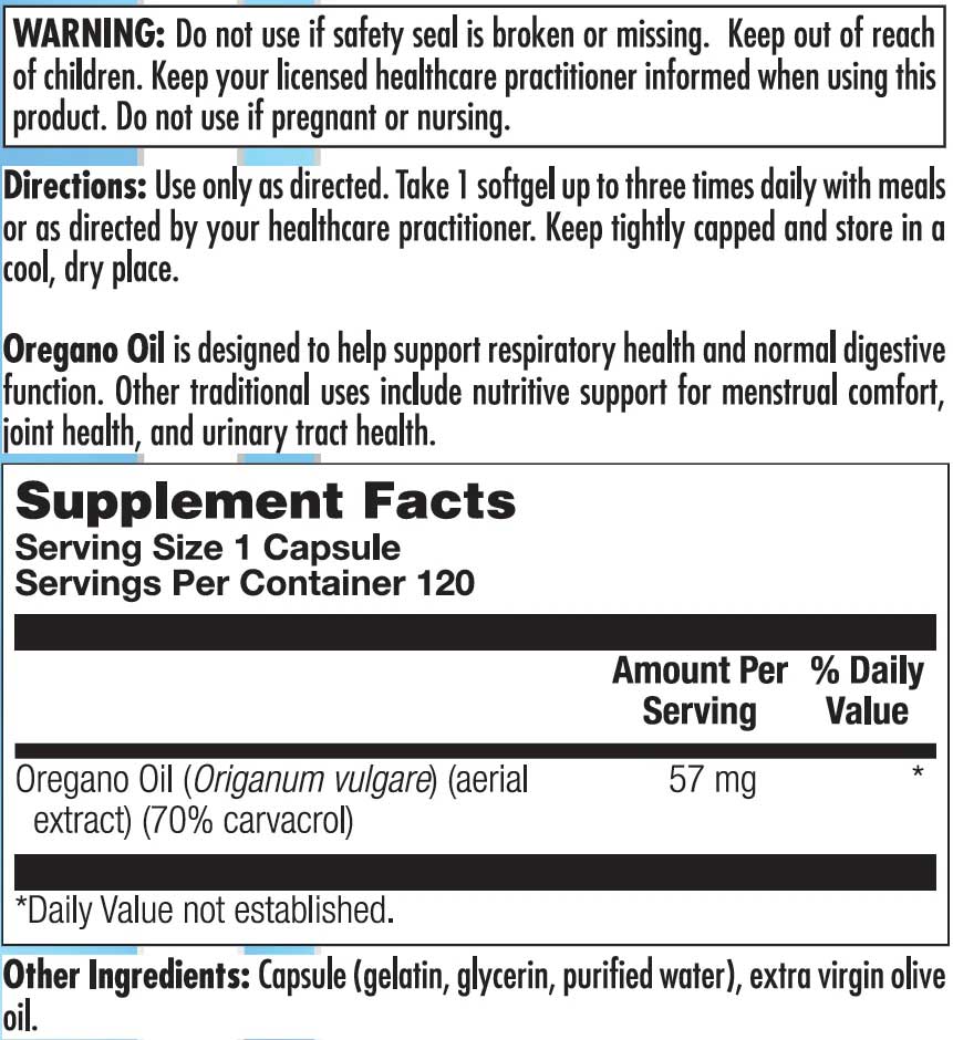 Nutra BioGenesis Oregano Oil Ingredients