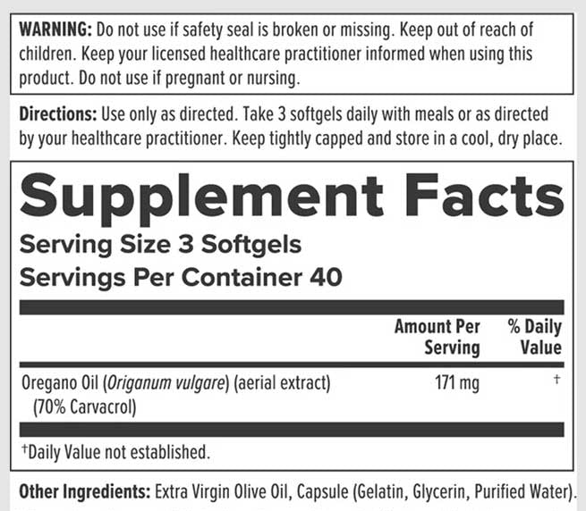 Nutra BioGenesis Oregano Oil Ingredients