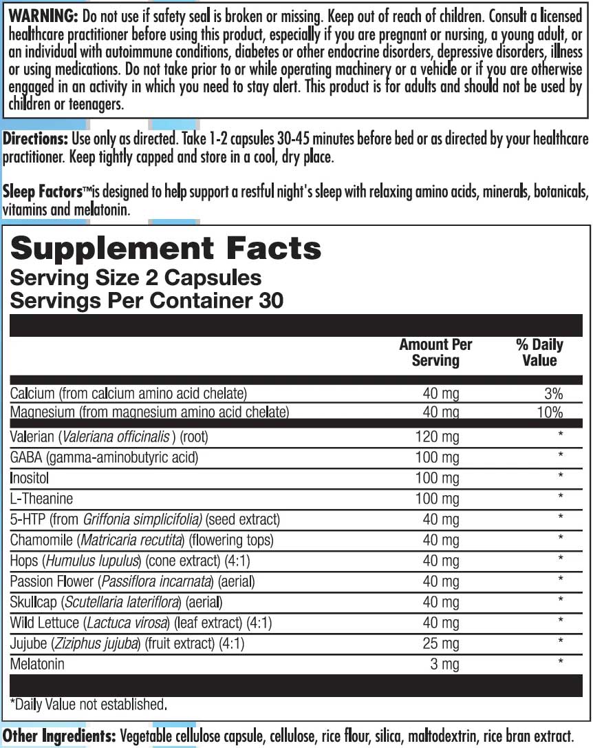 Nutra BioGenesis Sleep Factors Ingredients