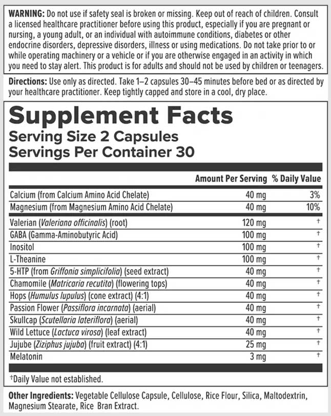 Nutra BioGenesis Sleep Factors Ingredients