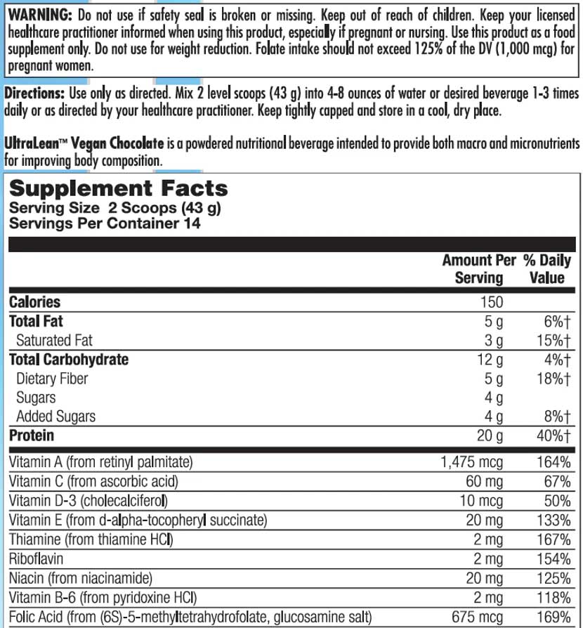 Nutra BioGenesis UltraLean Vegan Ingredients