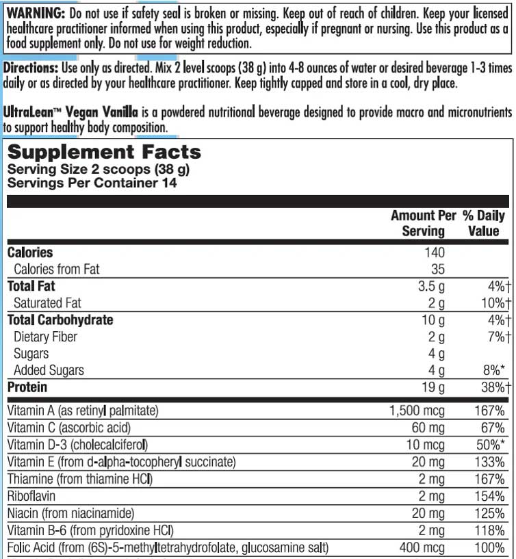 Nutra BioGenesis UltraLean Vegan Ingredients