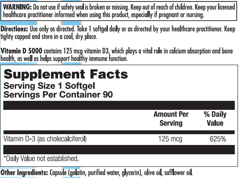 Nutra BioGenesis Vitamin D 5000 Ingredients