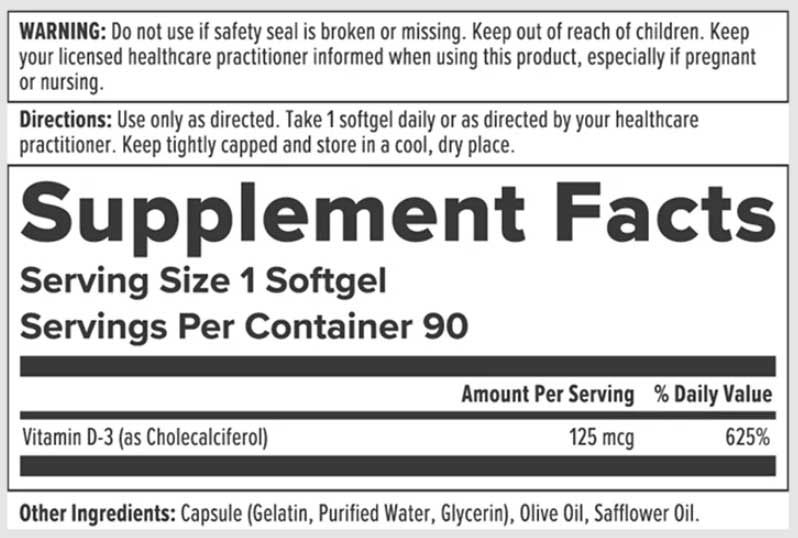 Nutra BioGenesis Vitamin D 5000 Ingredients