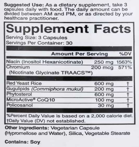 Nutritional Frontiers Cholesto Red Ingredients