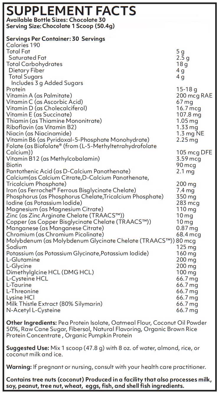 Nutritional Frontiers Ultimate Shake - Chocolate Ingredients