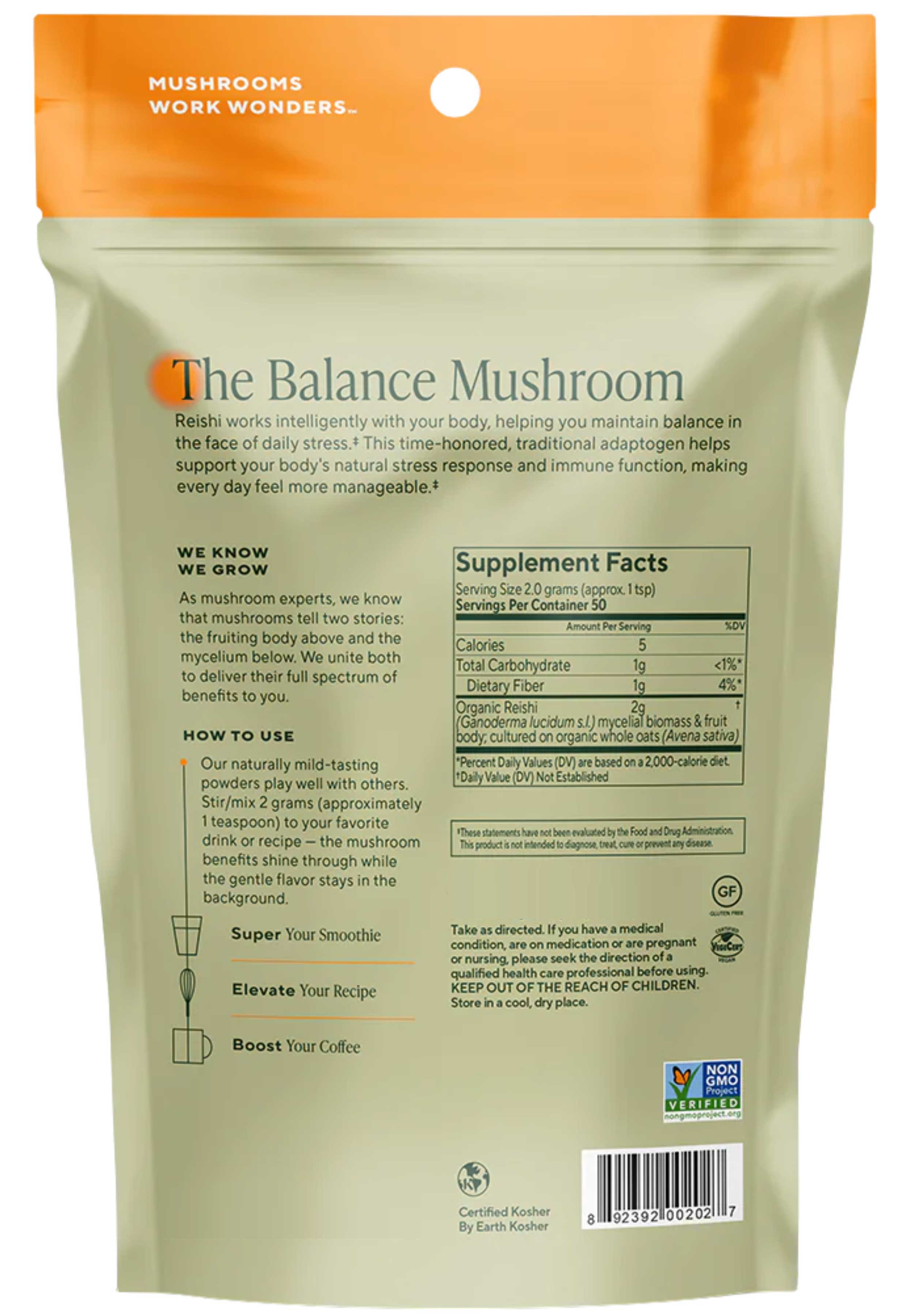 Om Mushroom Superfood Reishi (Ganoderma lucidum) Ingredients