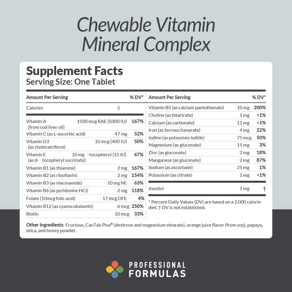 Professional Formulas Chewable Vitamin Mineral Complex Ingredients