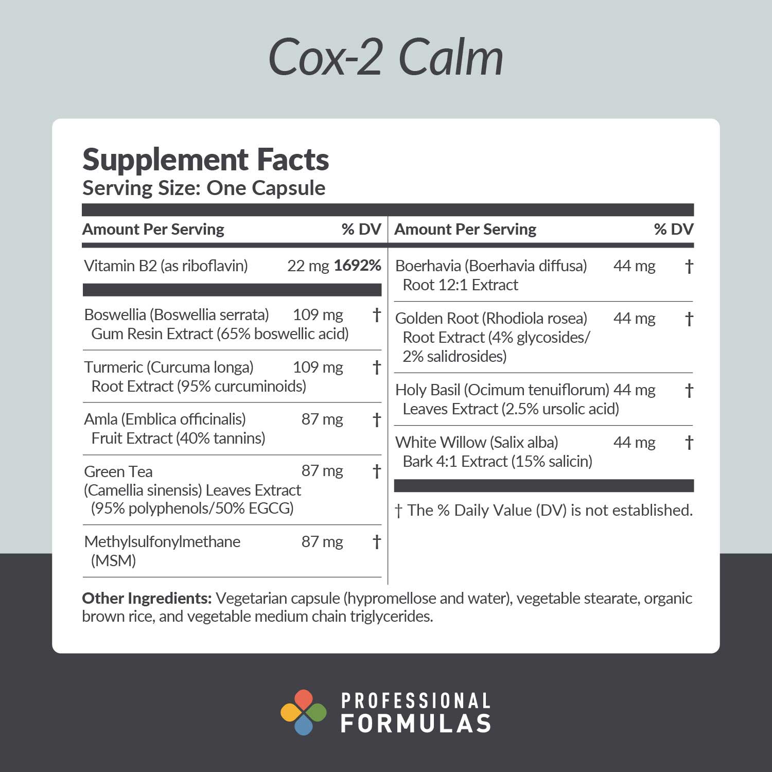 Professional Formulas Cox-2 Calm Ingredients