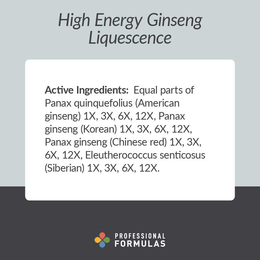 Professional Formulas High Energy Ginseng Liquescence Ingredients