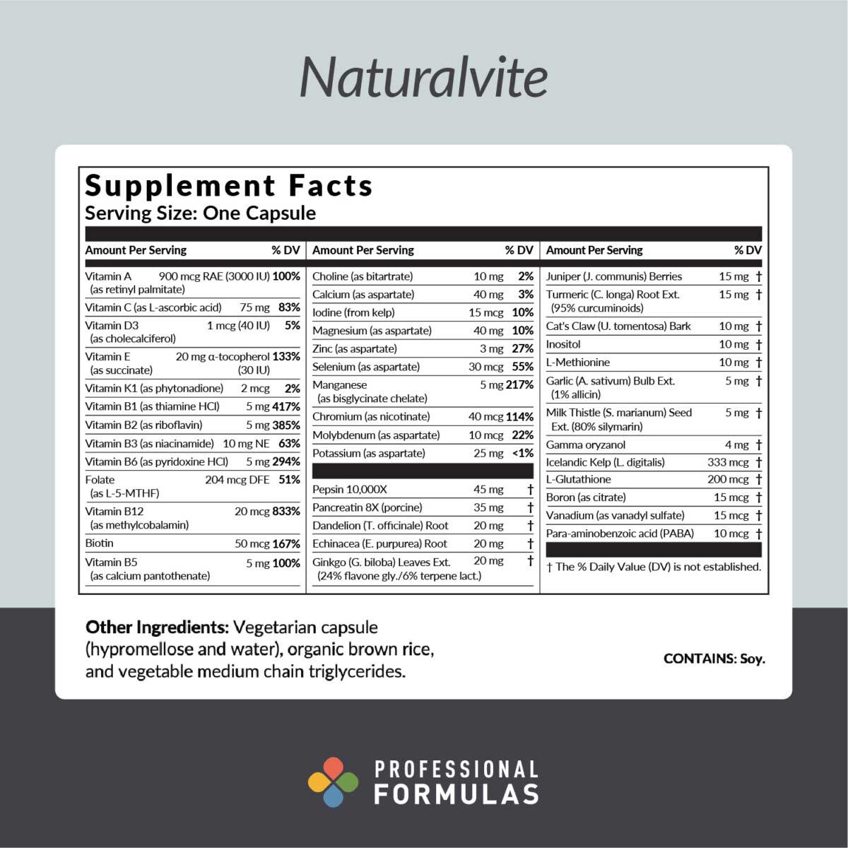 Professional Formulas Naturalvite Ingredients