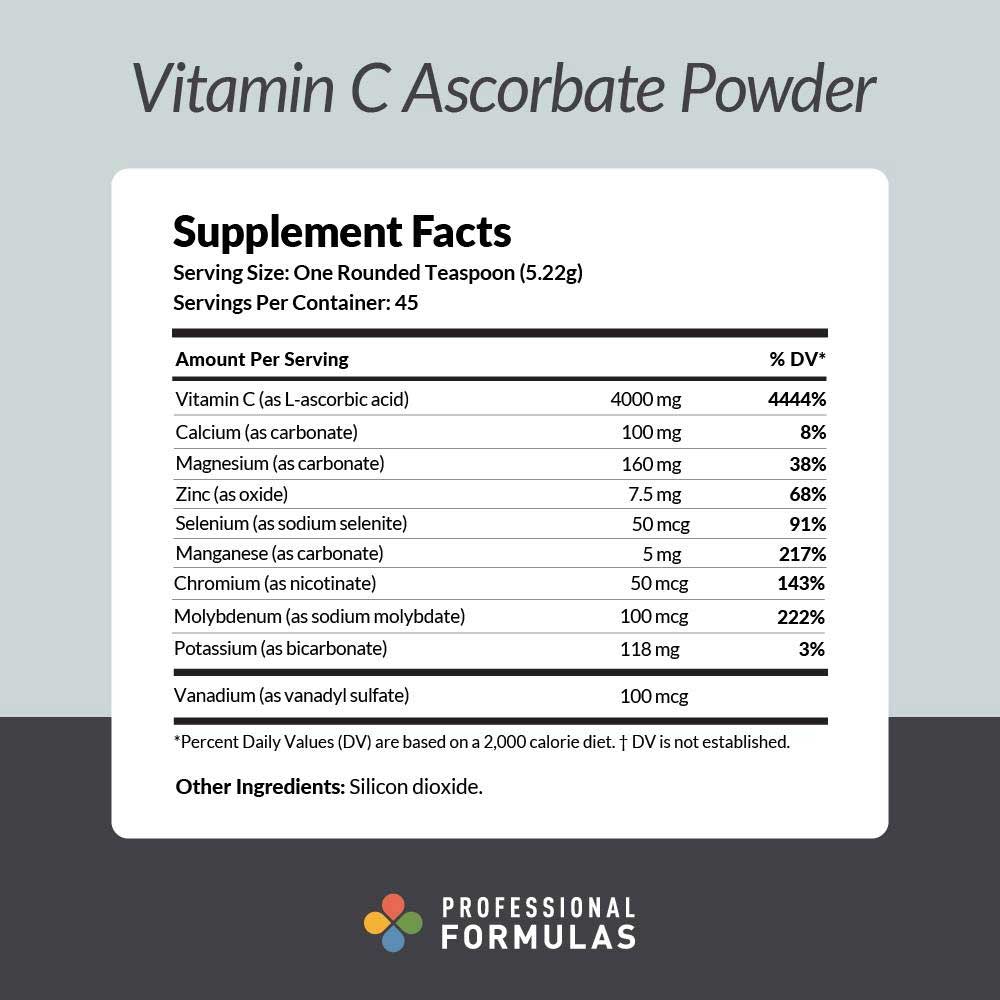 Professional Formulas Vitamin C Ascorbate Powder Ingredients
